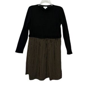 J. Jill Dress Colorblock Gingham Plaid Midi Knit Top Black Tan Size Small Petite